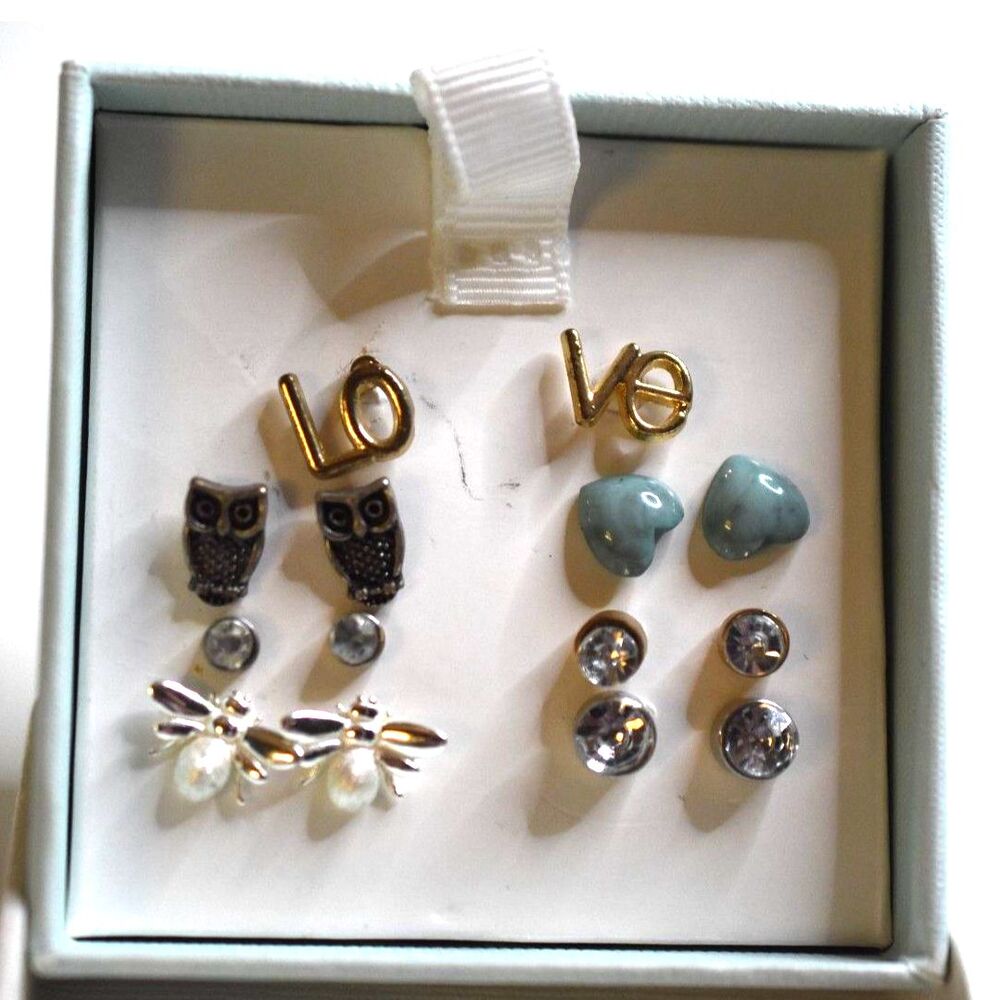 NIP Petite Gold/Silver Tone 8pr Multi Design Stud Y2K Preppy Earrings